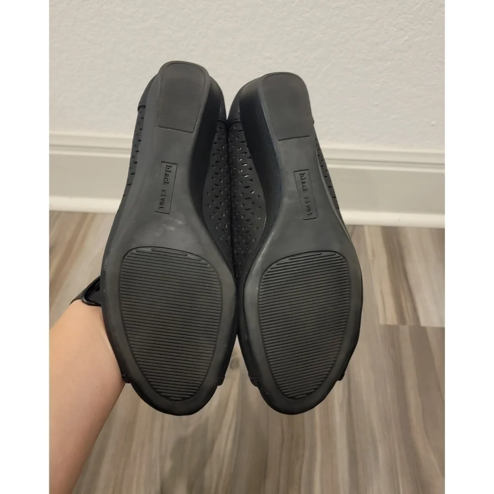 Women's Black Rivet Open Toe Wedges